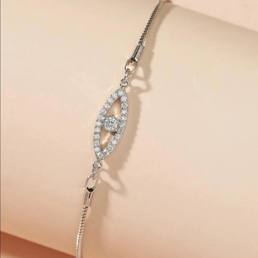 Silver Evil Eye Cubic Zirconia Adjustable Bracelet
